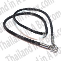 Braided Leather Cord Black Rope Men Necklace Amulet Thai Buddha Stainless Steel Clasp 24 inches