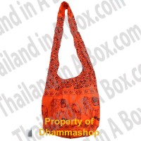 Hippie Elephant Sling Crossbody Bag Shoulder Bag Purse Thai Top Zip Orange Color